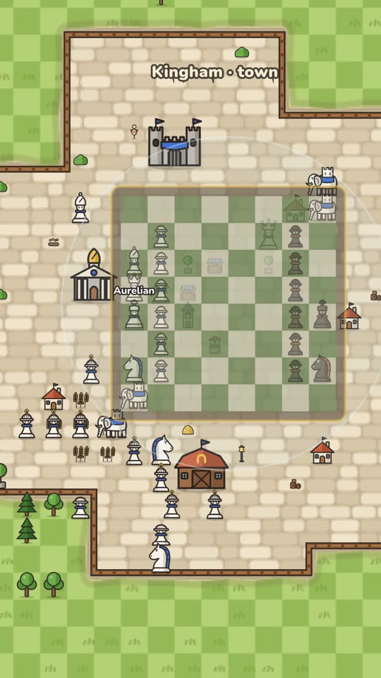 A chess battle on a town square between two empires